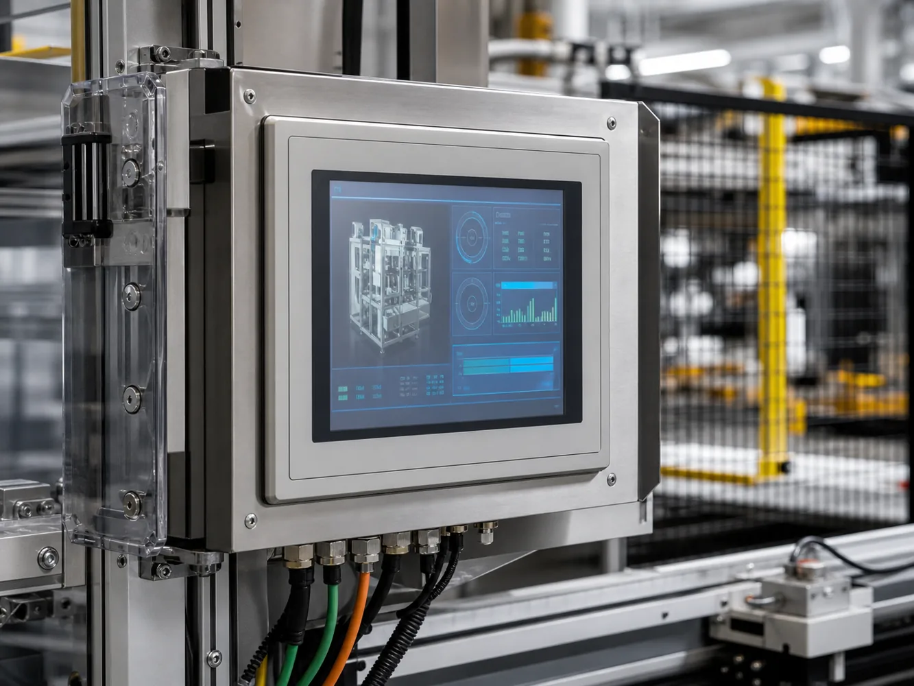 Capacitive touch industrial HMI LCD module in rugged factory equipment