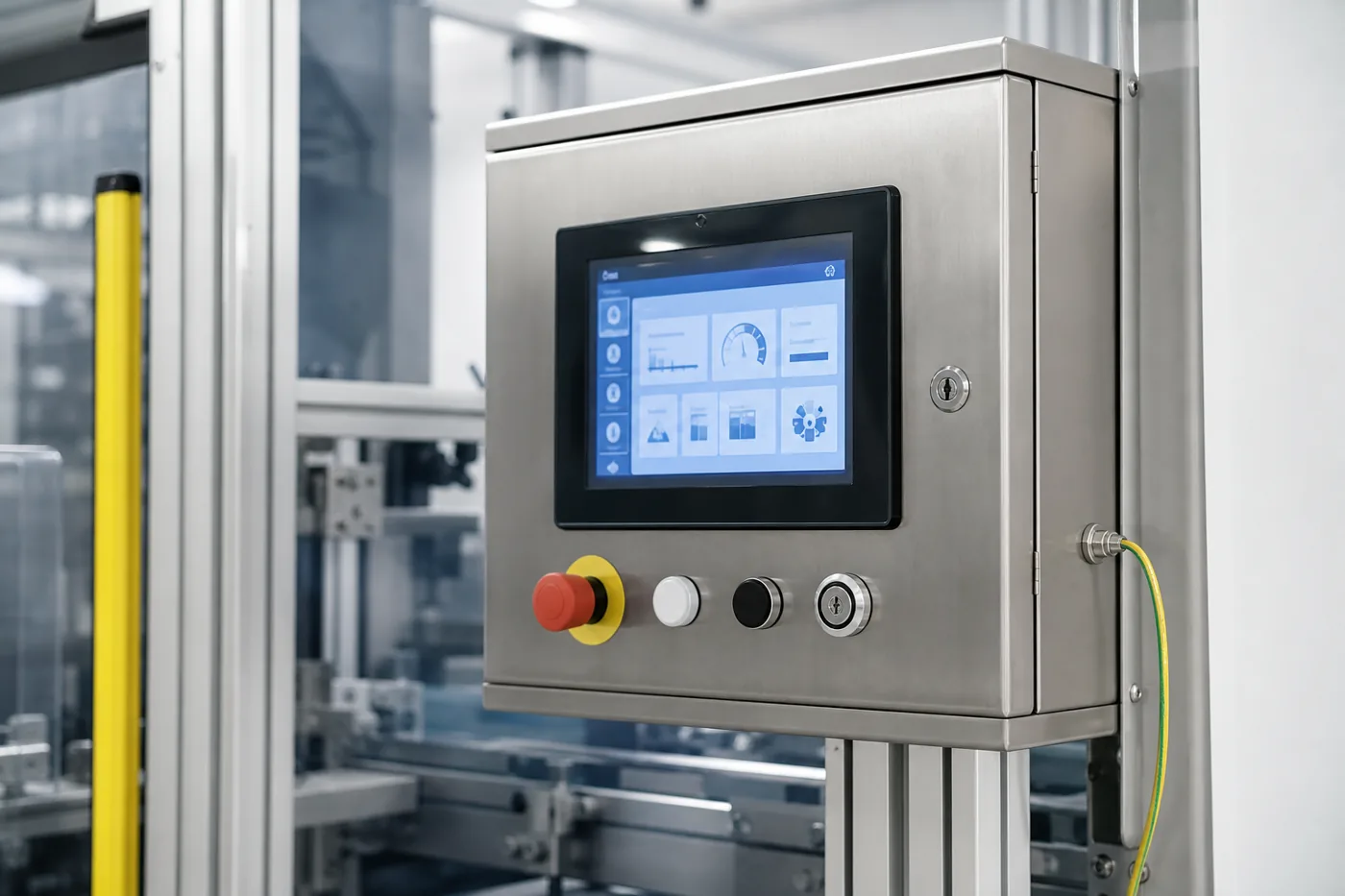 Grounded industrial LCD touch panel with ESD-safe enclosure