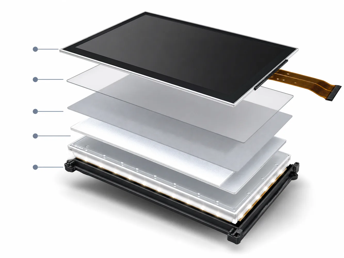 TFT LCD backlight structure with LED light guide and diffuser layers