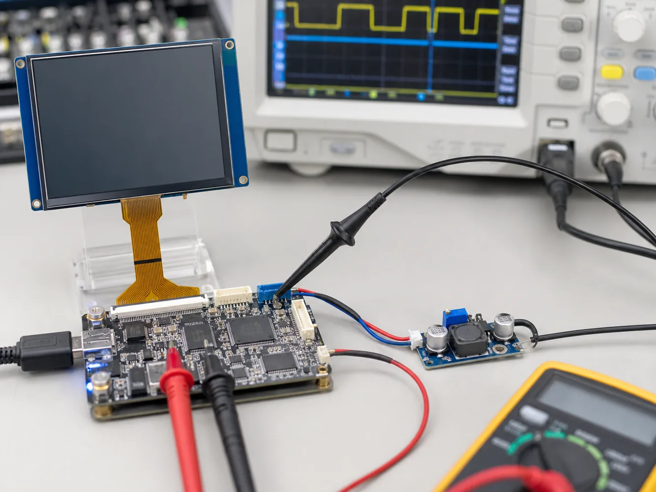 TFT LCD logic level and power rail test setup