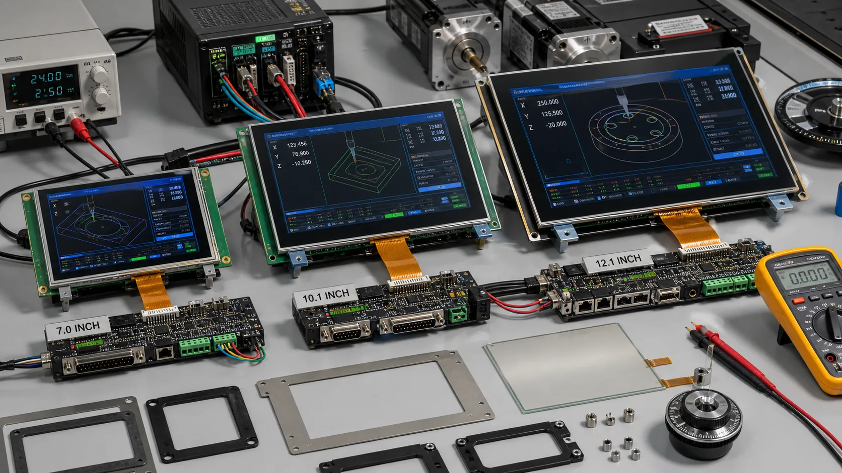 Engineering validation bench for TFT LCD modules used in CNC machine panels
