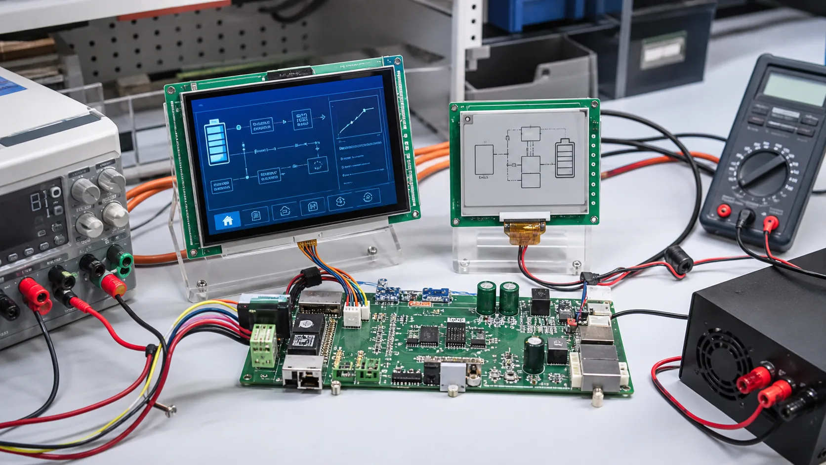 Engineering validation bench with TFT LCD and e-paper display modules for energy storage systems