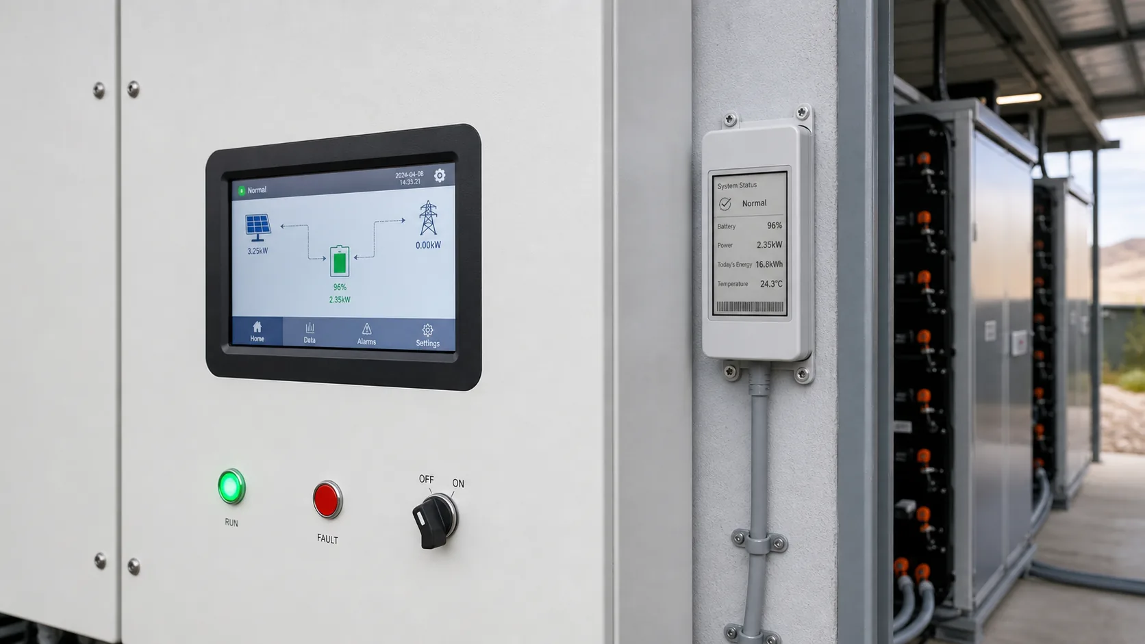 Energy storage equipment using TFT LCD control panel and e-paper status label
