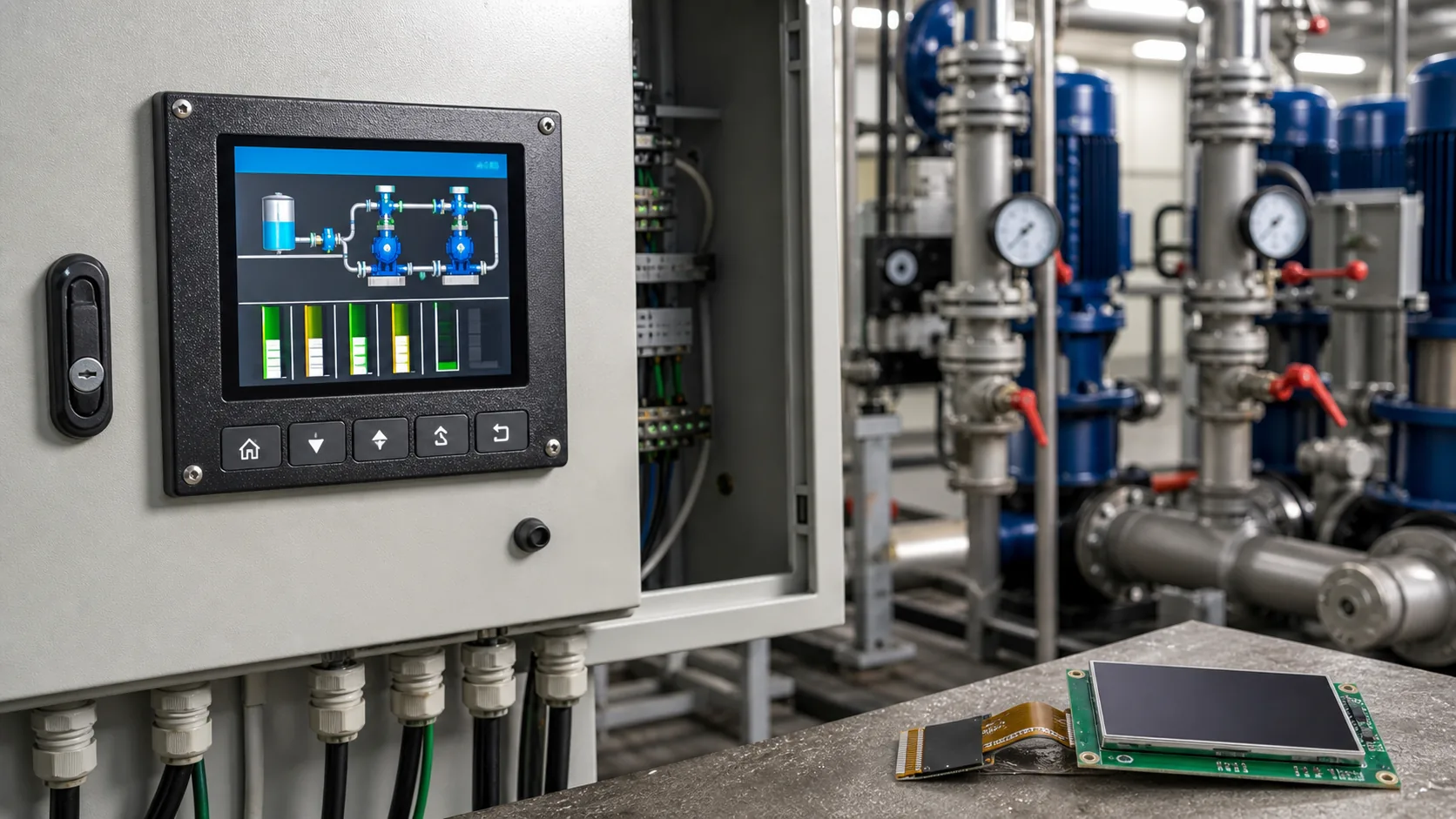Rugged TFT LCD display module on a pump room control cabinet