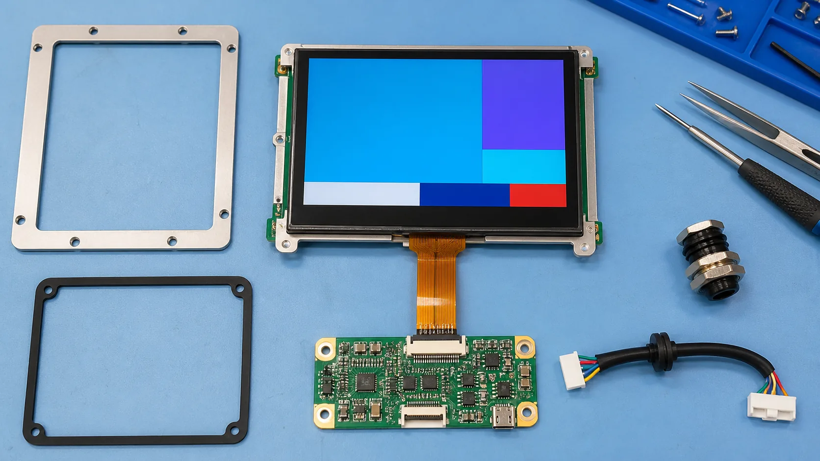 TFT LCD module touch panel controller and mounting parts for industrial control cabinet integration