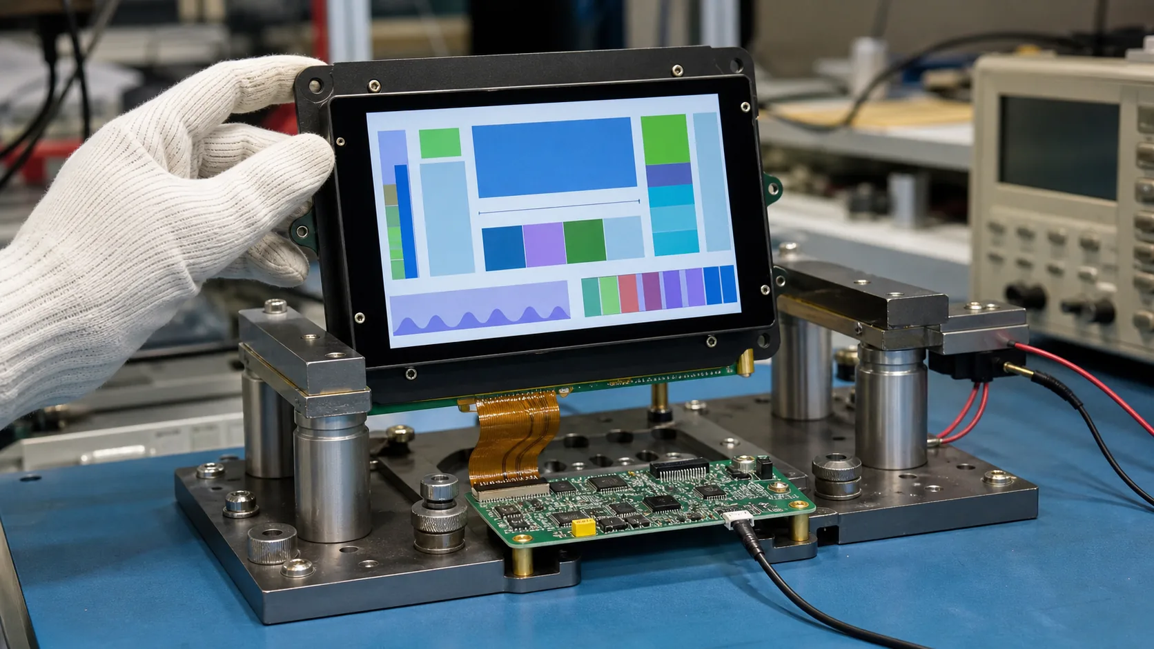Rugged TFT LCD module and touch panel undergoing industrial vibration integration validation