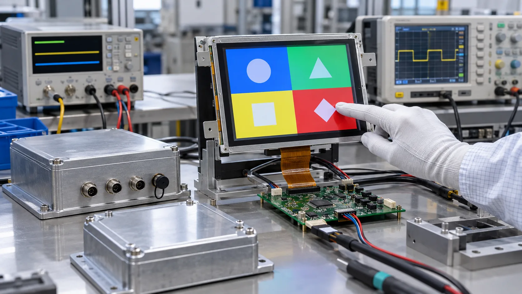 Industrial TFT LCD module and controller hardware being validated for energy storage equipment