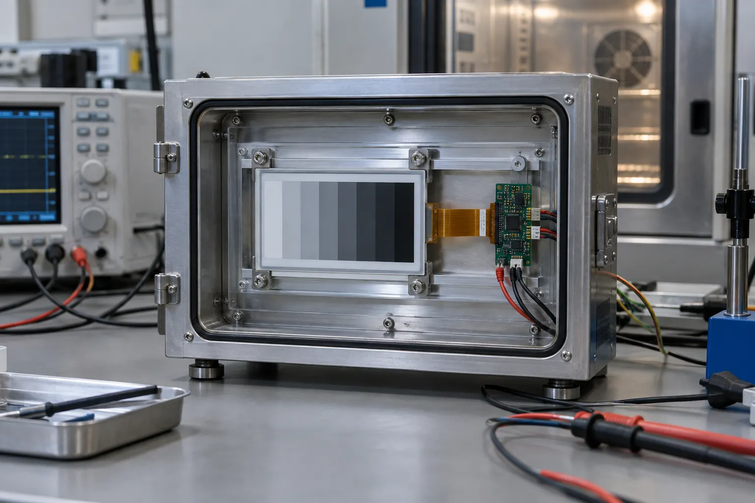E-paper display module in an industrial environmental validation fixture