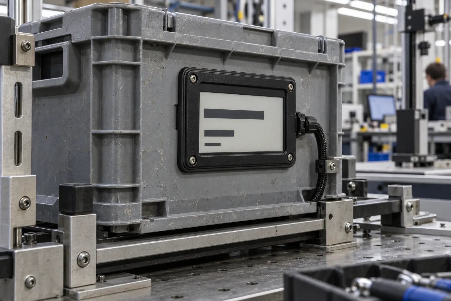 Reusable tote display assembly in a mechanical validation fixture