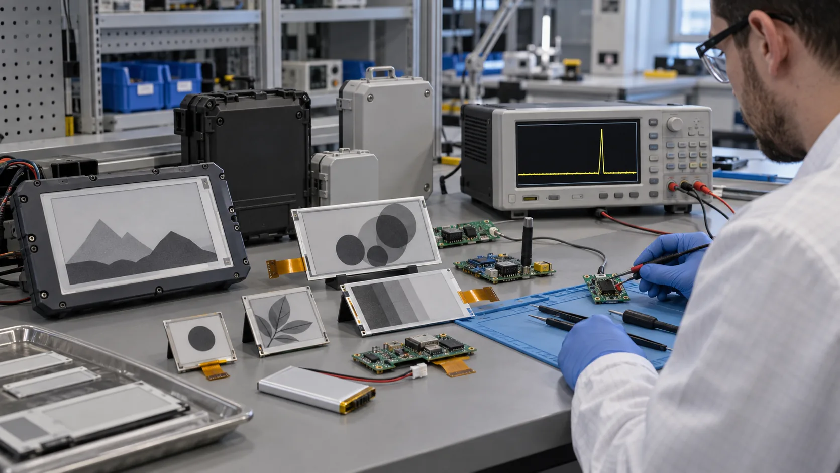E-paper display modules, controller boards and battery system under low-power validation