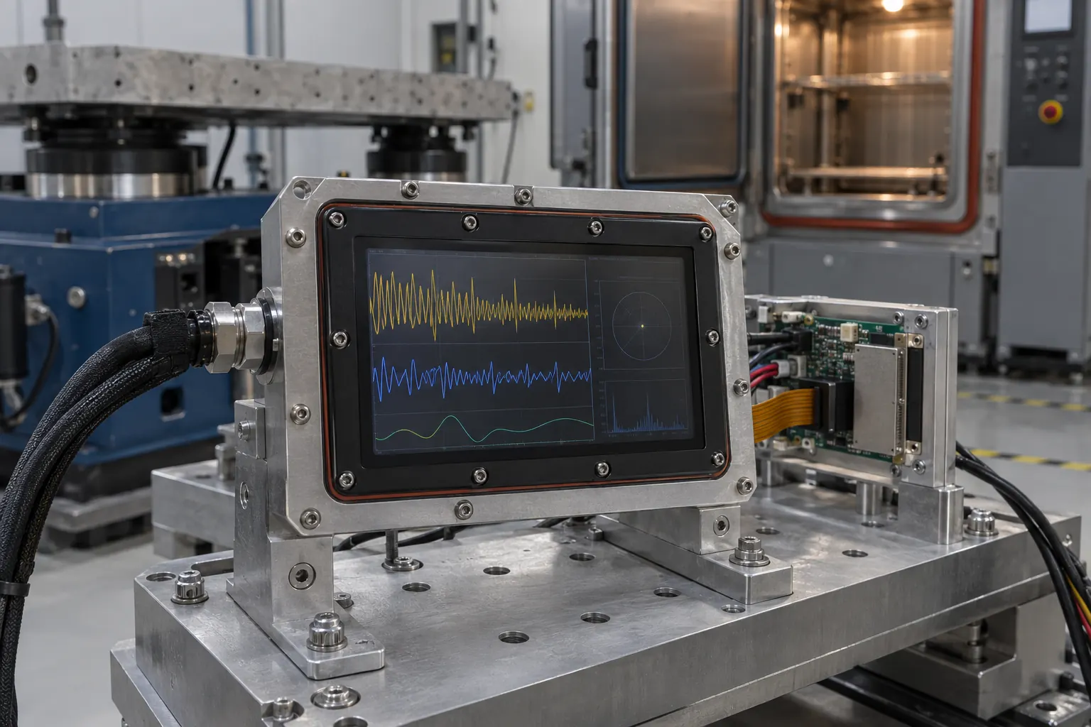 Industrial TFT LCD assembly mounted in a mechanical and environmental validation fixture