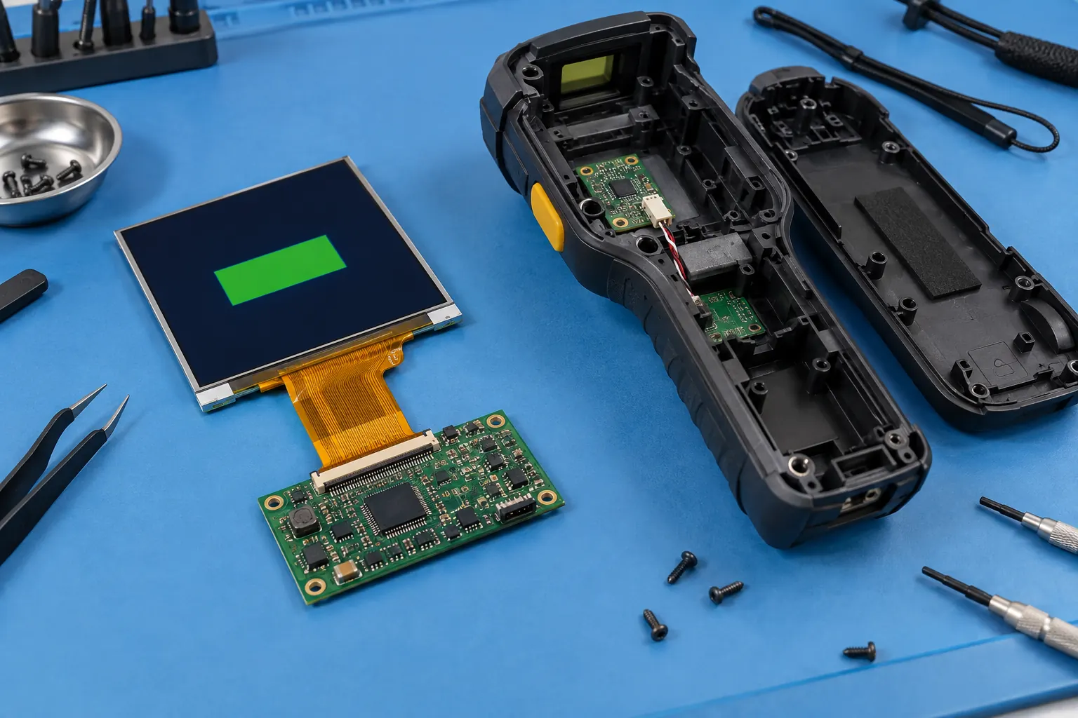 TFT module and controller beside an open scanner housing