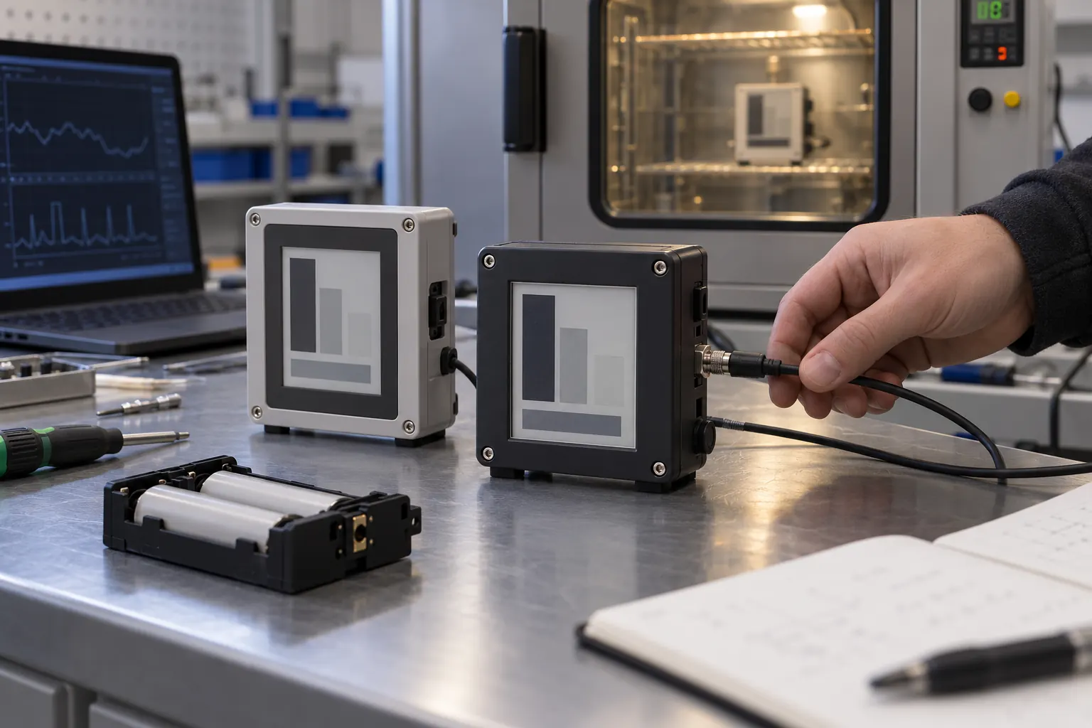 Enclosed e-paper prototypes undergoing power validation