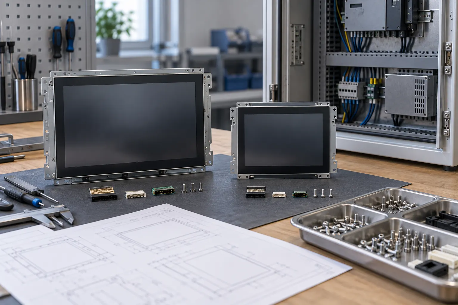 LCD modules and connectors arranged for replacement comparison
