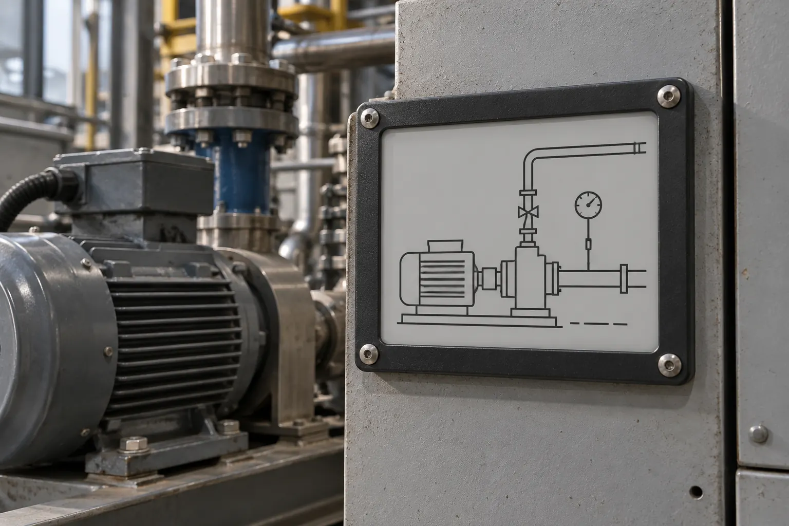 Framed e-paper display on industrial equipment